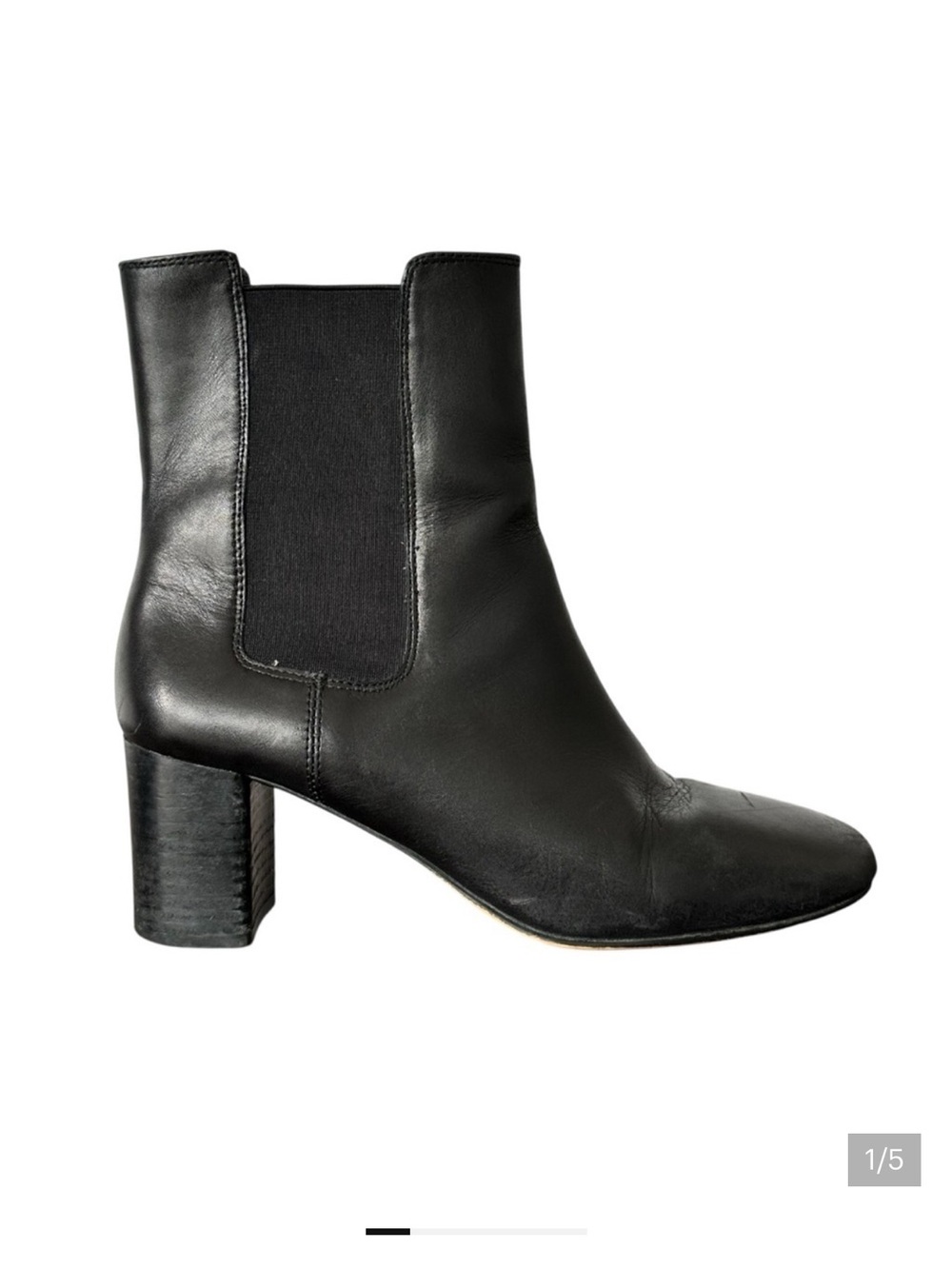 J. CREW Willa leather stacked-heel Chelsea boots in Buttery Black Leather Size 8